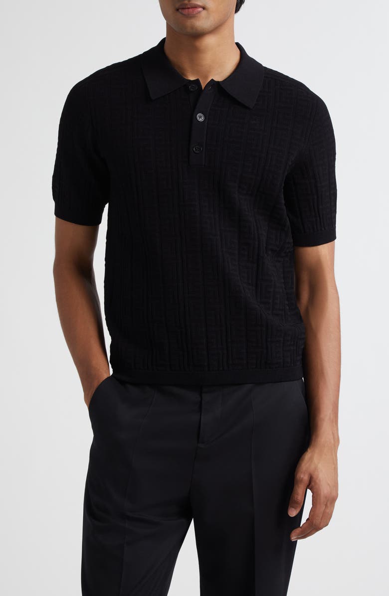Balmain Monogarm Jacqurd Polo Sweater, Main, color, 0Pa Black