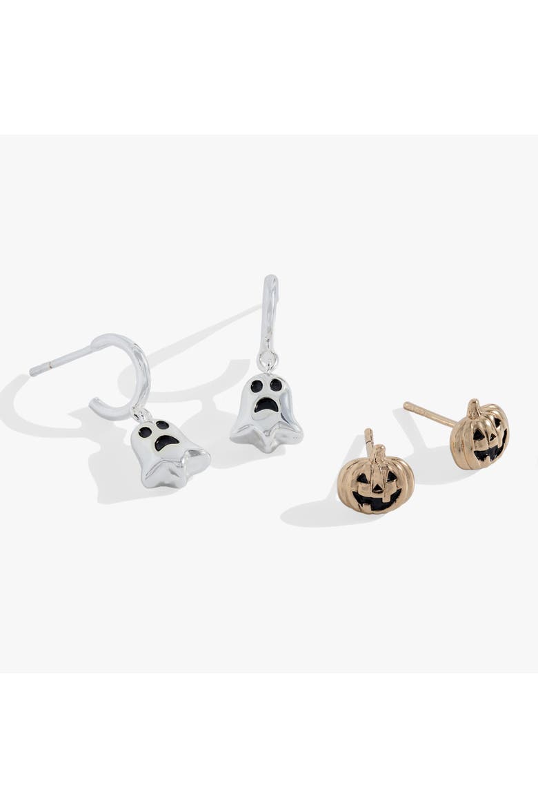 Ghost and Pumpkin Earring Set, Main, color, Silver