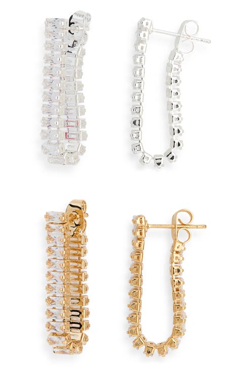 Set of 2 Baguette Crystal Front/Back Earrings