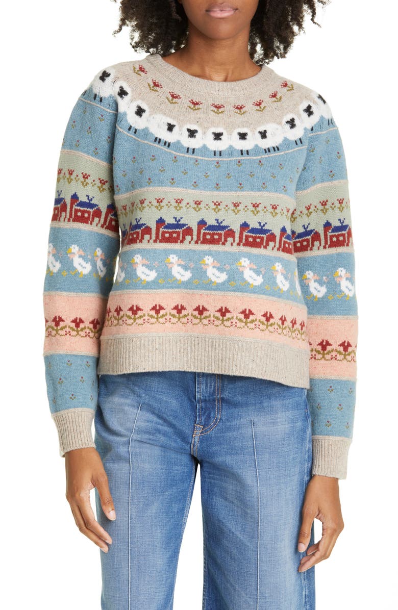 Sea Samira Sheep Pattern Merino Wool Sweater, Main, color,