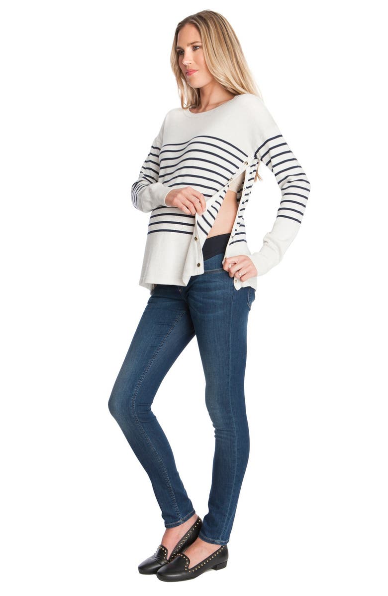 Seraphine Striped Nursing Maternity Sweater, Alternate, color, 