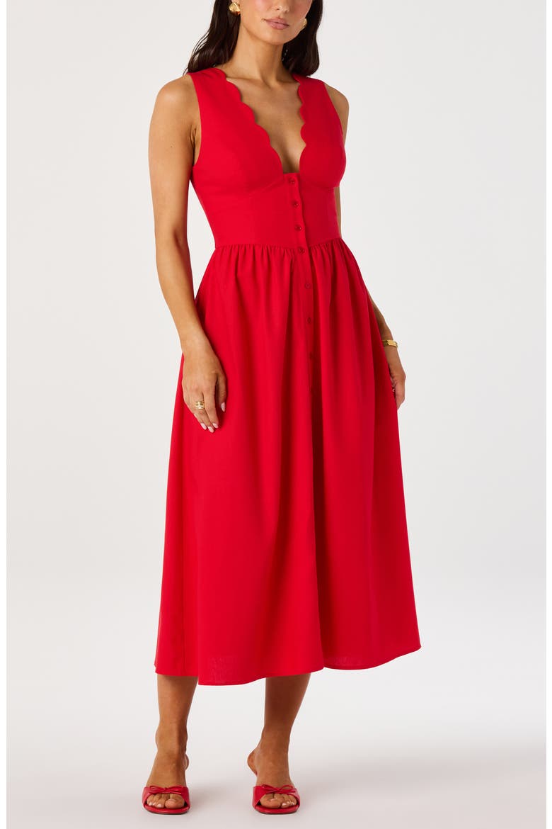 Cory Scallop Neck Sleeveless Midi Shirtdress, Alternate, color, RED
