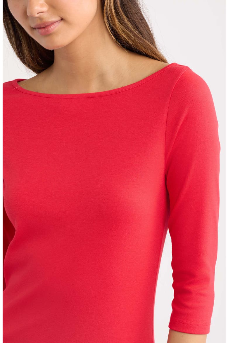 Boat Neck Three-Quarter Sleeve Top, Alternate, color, RED FESTIVE