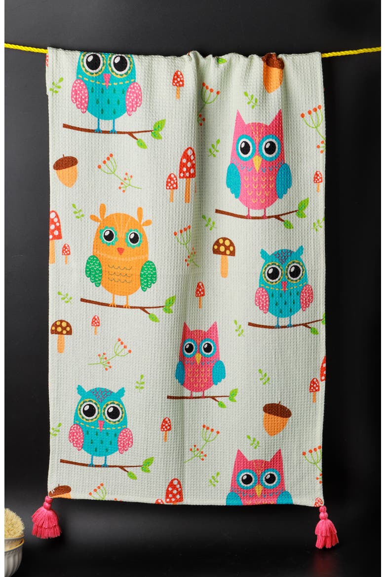 Owl Always Be There Set of 3 Kitchen Towels, Alternate, color, HOT PINK/ BLUE/ ORANGE