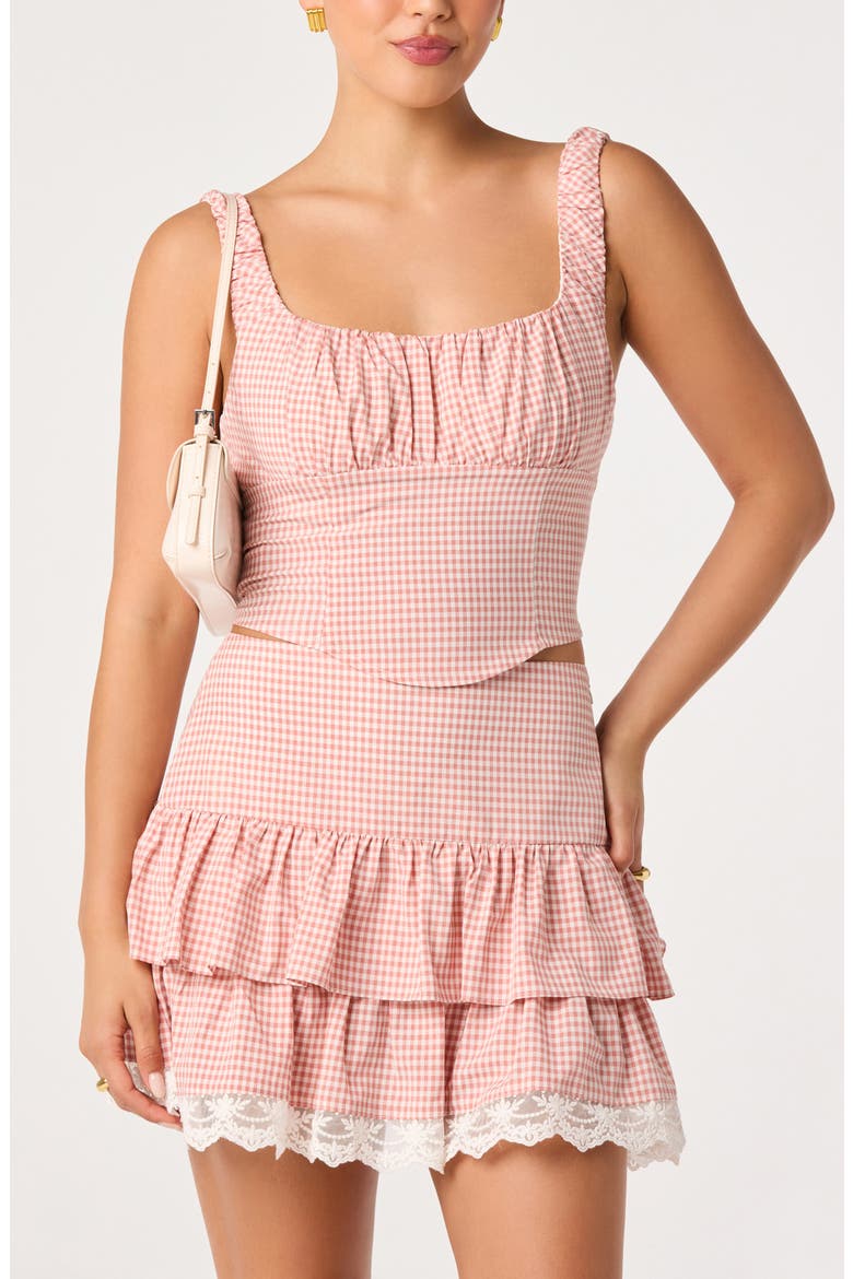 Penny Tiered Gingham Miniskirt, Alternate, color, PINK GINGHAM