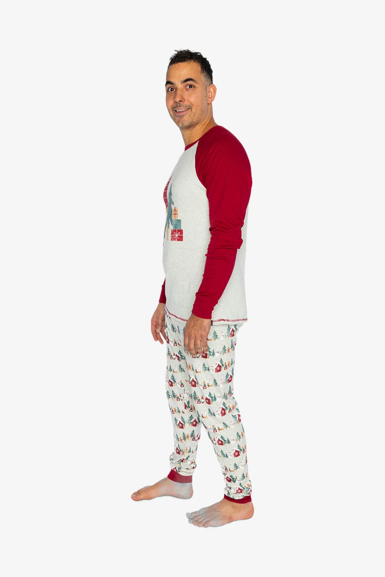Men Christmas Organic Cotton Top Pants Two Piece Pajama Set, Alternate, color, Holiday Print