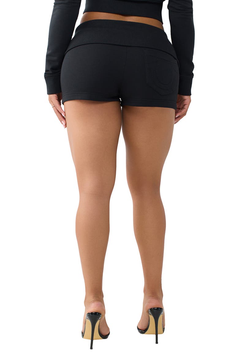 Crystals Fold Over Waistband Shorts, Alternate, color, JET BLACK