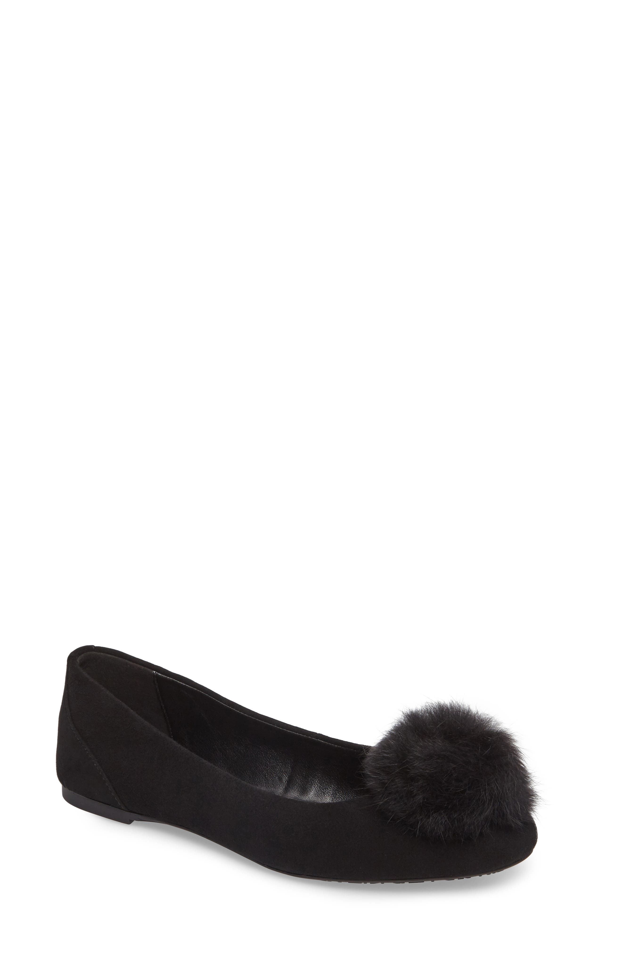 MICHAEL Michael Kors Remi Ballet Flat with Genuine Rabbit Fur Pom, Main, color, 