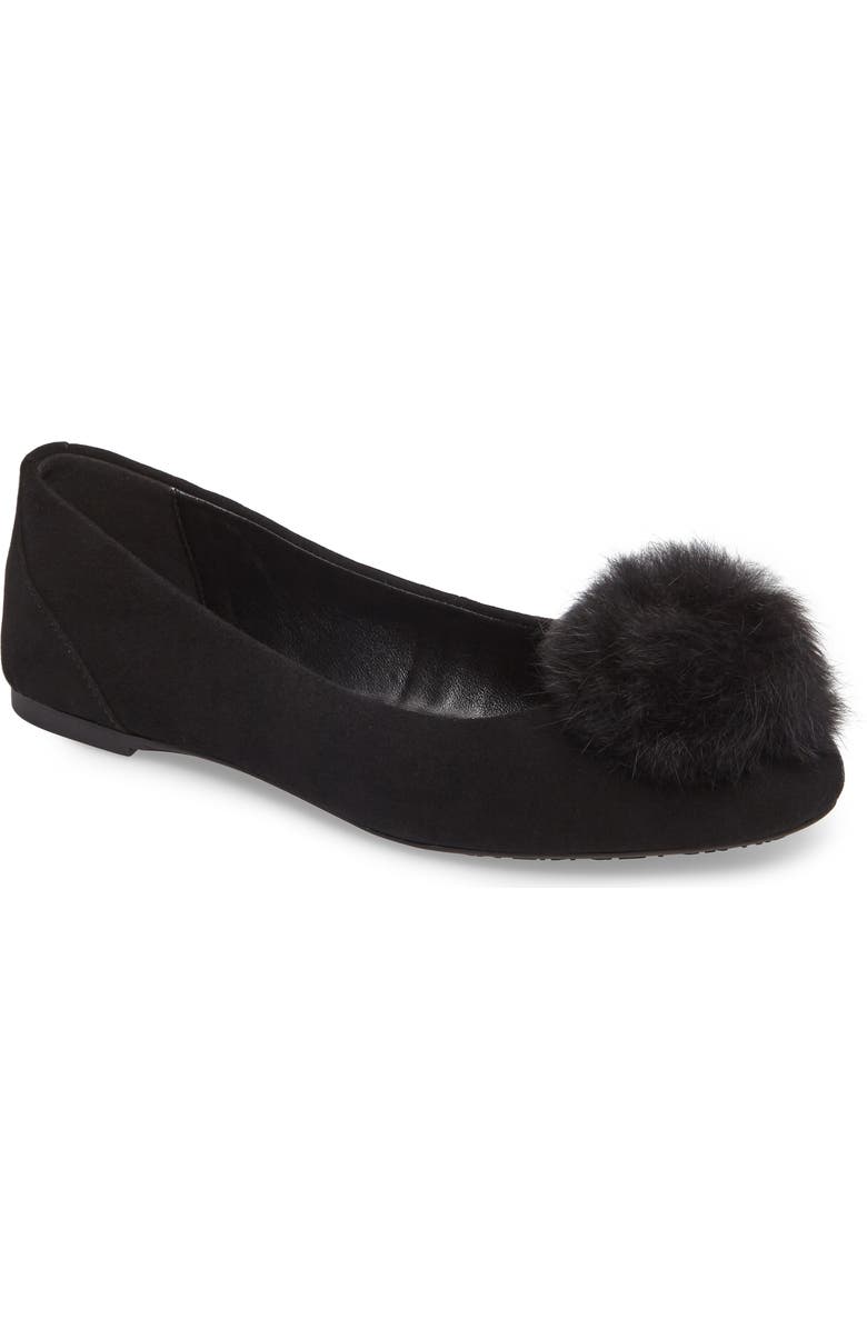 MICHAEL Michael Kors Remi Ballet Flat with Genuine Rabbit Fur Pom, Main, color,