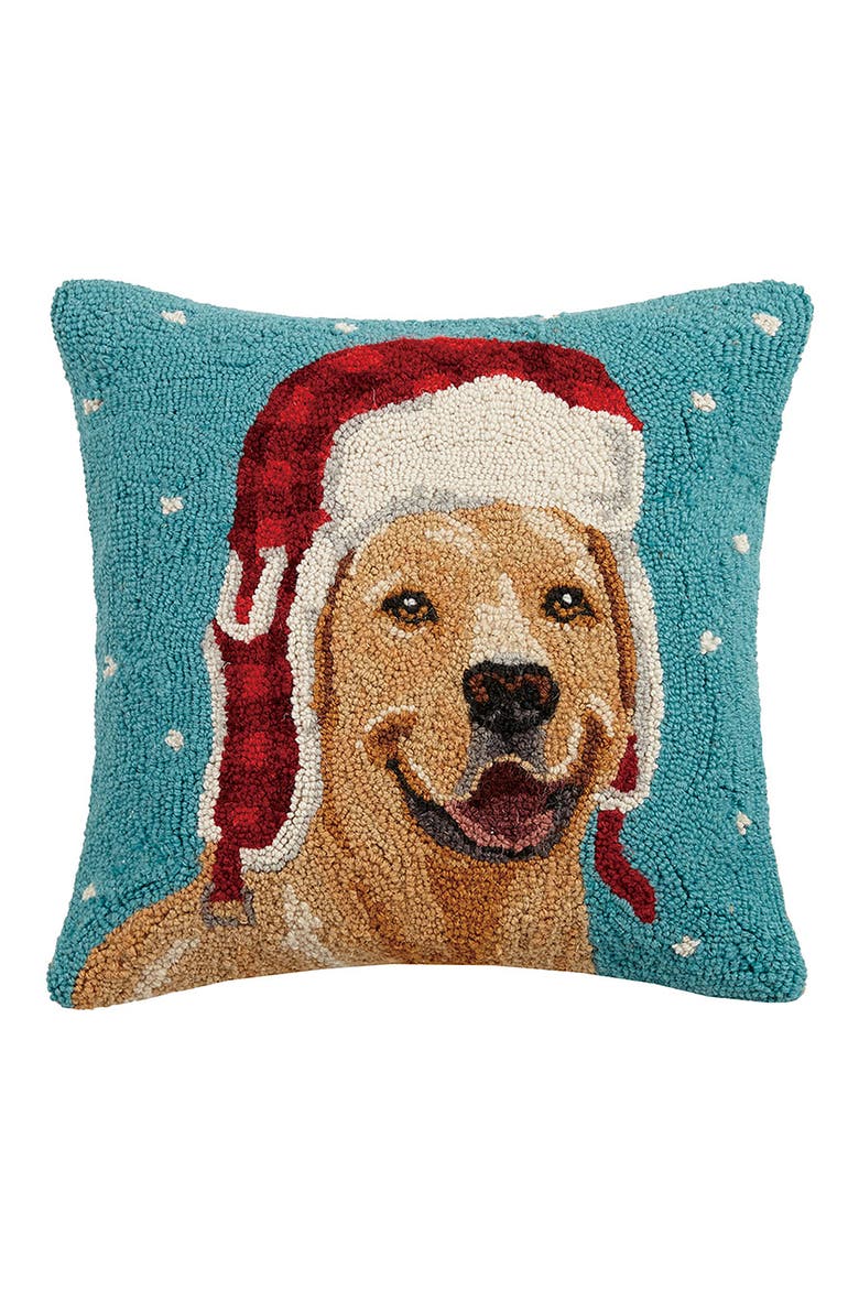 Trapper Hat Lab Hooked Pillow, Main, color, BROWN MULTI