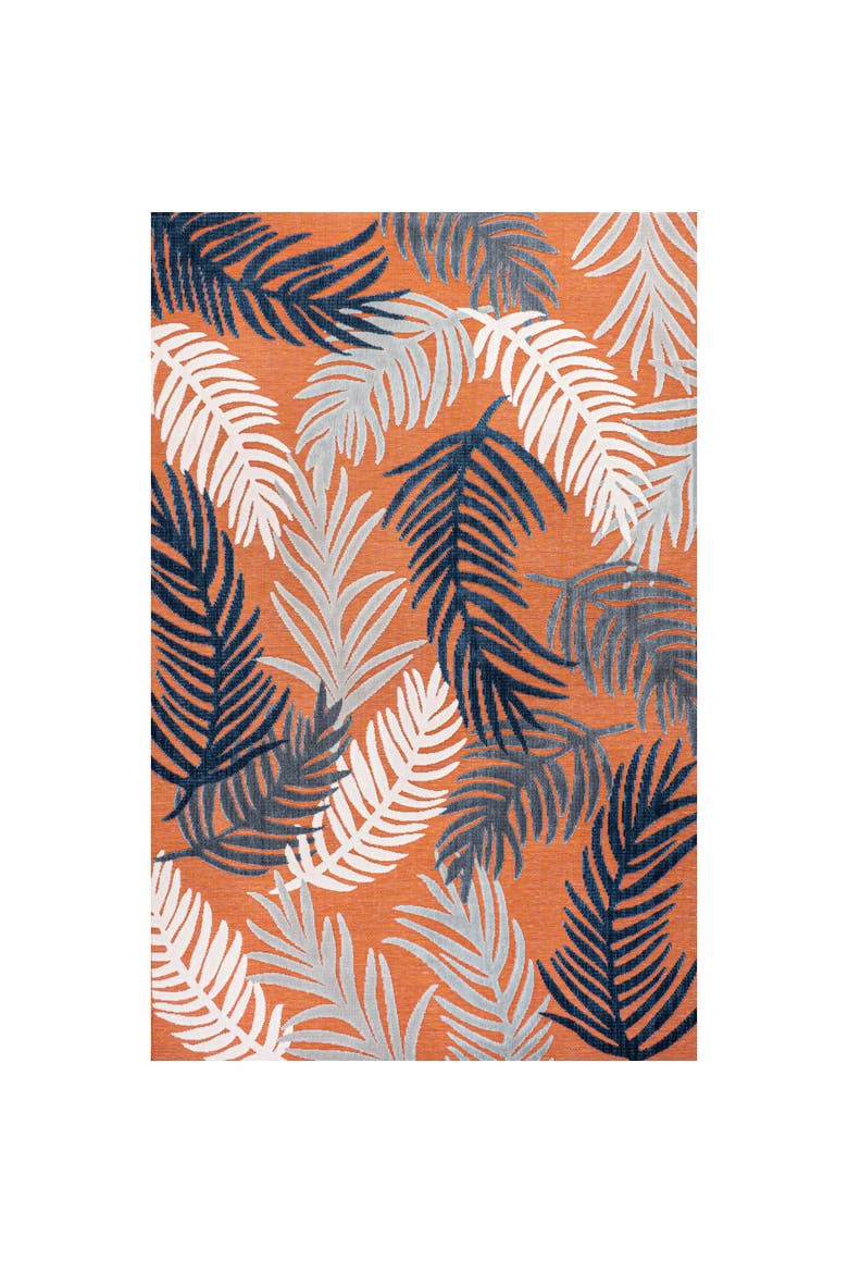 Montego High-Low Tropical Palm Indoor/Outdoor Area Rug, Main, color, Orange/Navy/Ivory