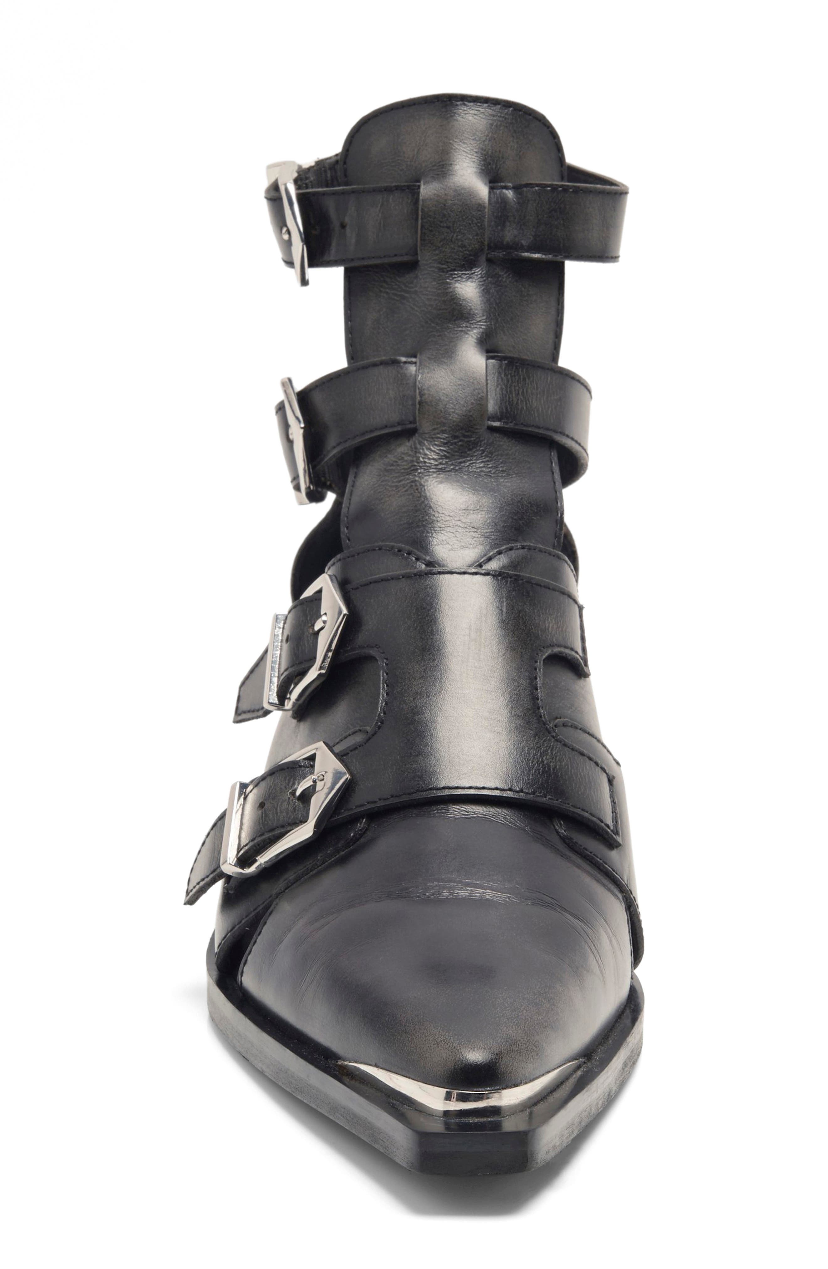 Free People Helen Buckle Strap Bootie, Alternate, color, Black Leather