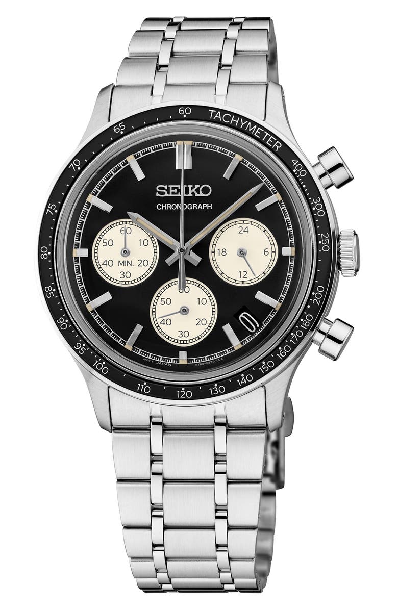 SEIKO WATCHES Essentials Chronograph Bracelet Watch, 38.7mm, Main, color, Black