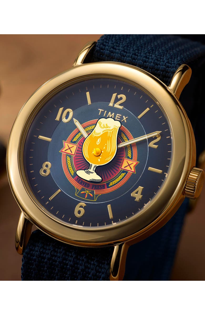 Timex<sup>®</sup> Harry Potter x Timex Weekender Butterbeer 40mm Fabric Strap Watch, Alternate, color, Blue/ Gold-Tone