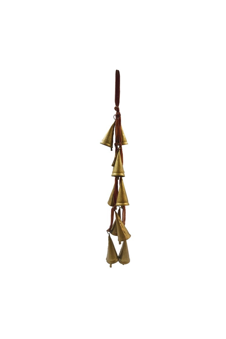 Velvet Ribbon Door Hanger with 10 Cone Shaped Bells, Main, color, Rose Color and Gold Finish