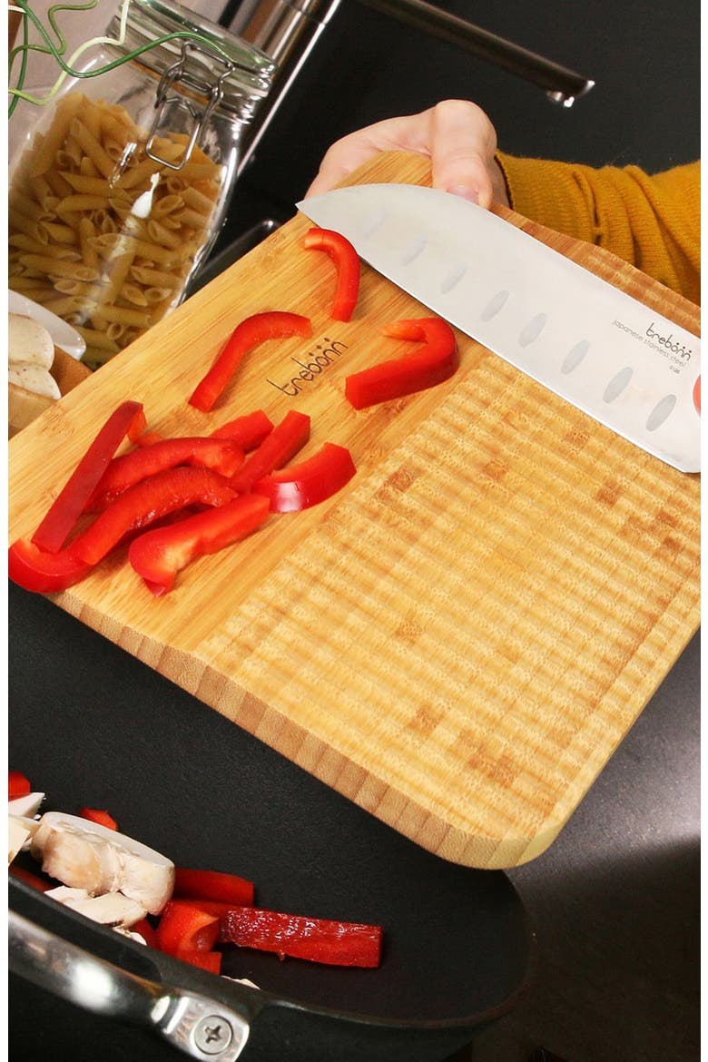 Wave Pattern Chop & Slide Large Bamboo Chopping Board, Alternate, color, PURPLE
