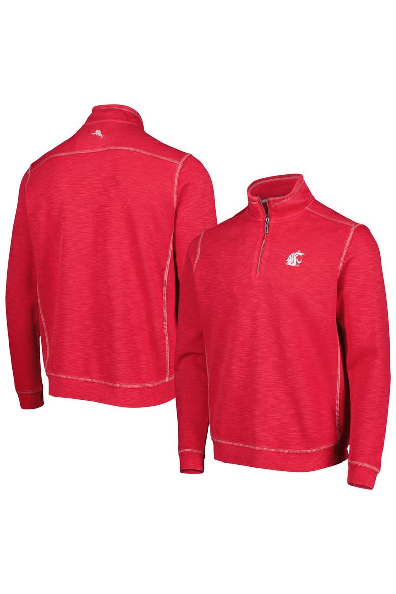 Men's Tommy Bahama Crimson Washington State Cougars Sport Tobago Bay Tri-Blend Mock Neck Half-Zip Jacket, Main, color, Crimson