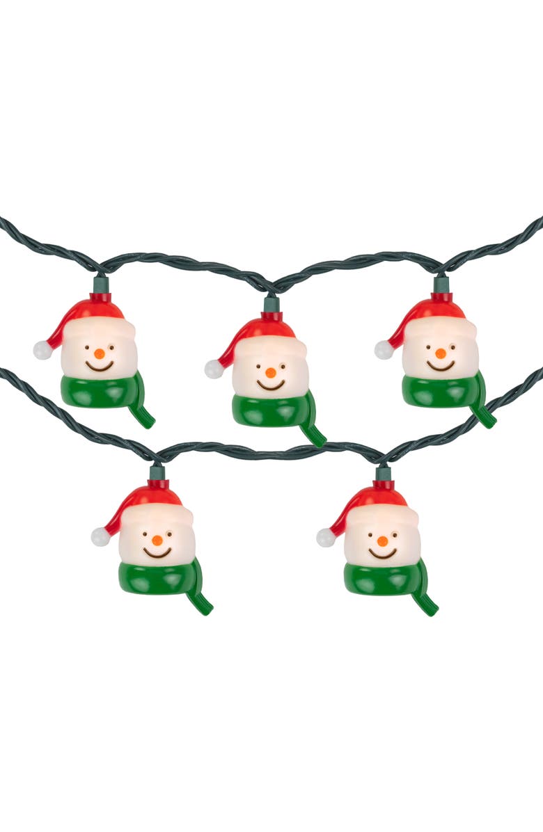 Northlight Snowman Heads with Scarves Christmas Light Set - Clear - 7.5' Green Wire - 10ct, Main, color, White