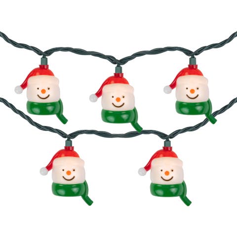 Snowman Heads with Scarves Christmas Light Set - Clear - 7.5' Green Wire - 10ct