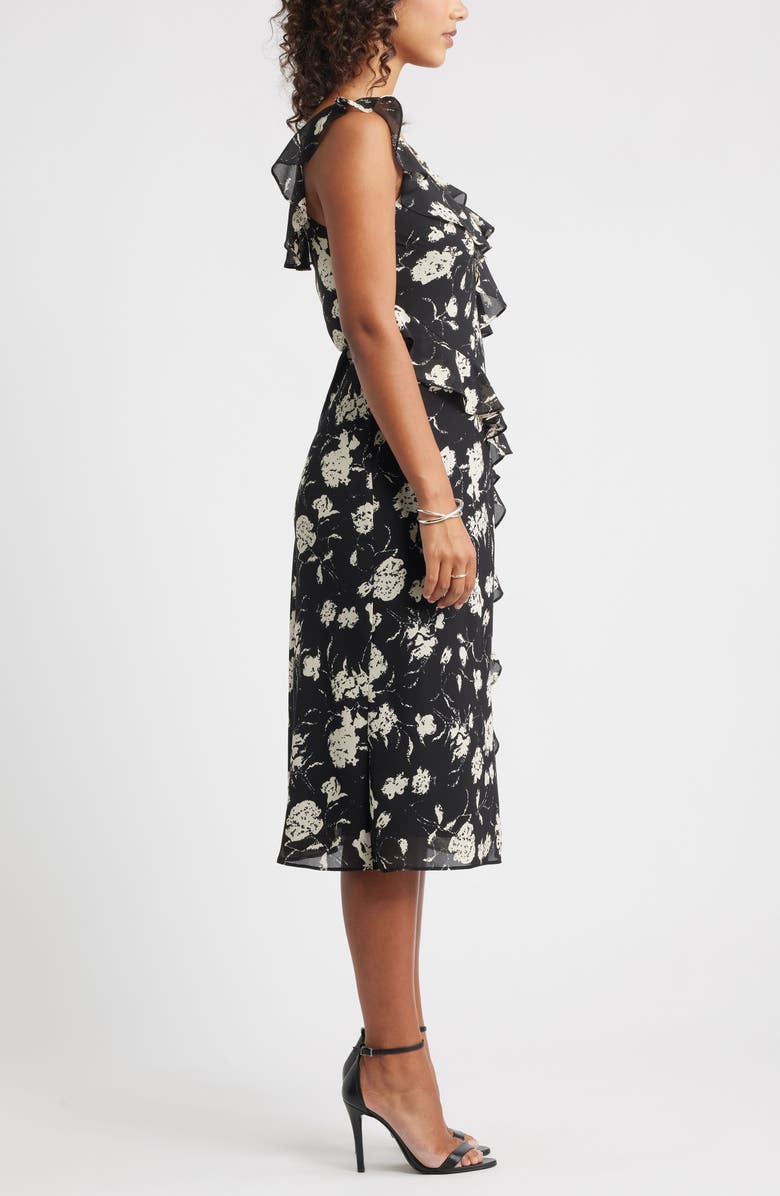 Chelsea28 Ruffle Midi Dress, Alternate, color, Black- Ivory Floral