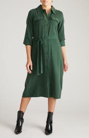 Universal Standard Cooling Long Sleeve Stretch Cupro Blend Shirtdress