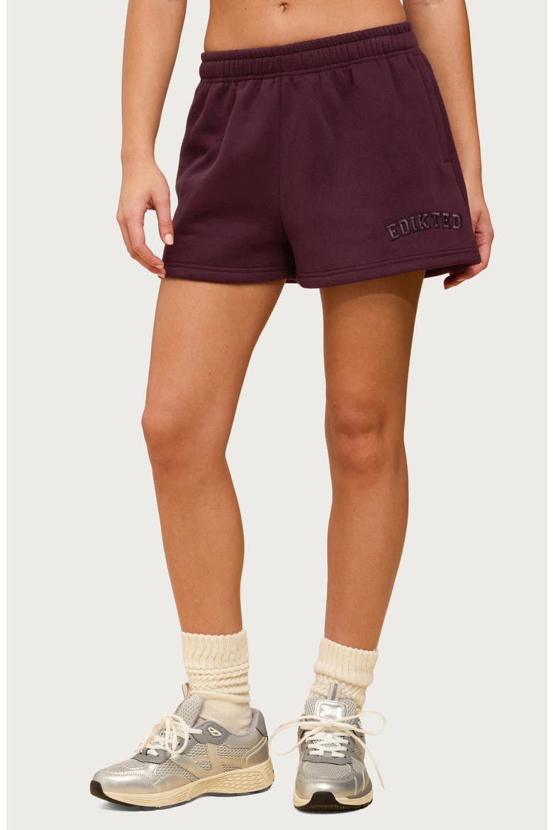 Embroidered Cotton Blend Sweat Shorts, Main, color, PLUM