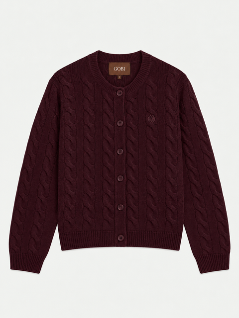 Cashmere Cable-knit Crewneck Cardigan