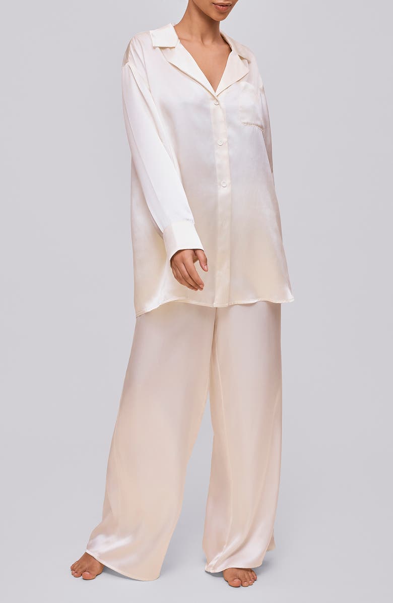 Papinelle Audrey Oversize Mulberry Silk Pajama Top, Alternate, color, White