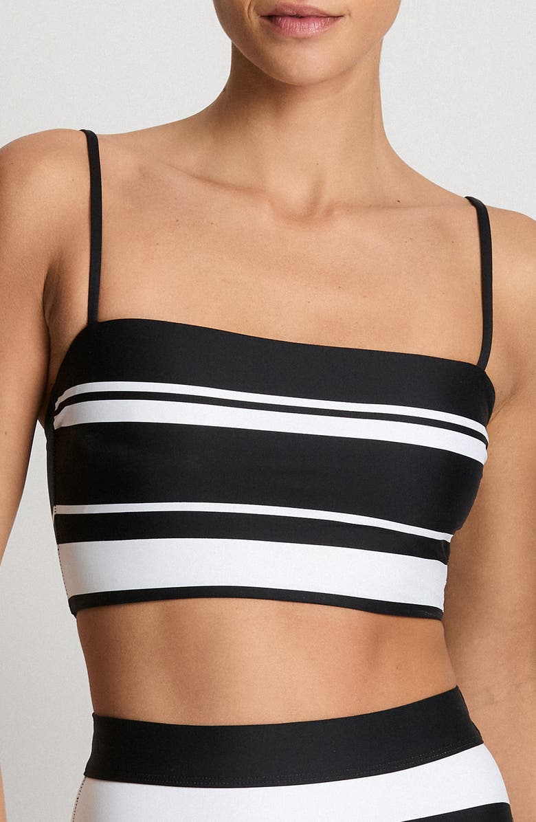 Lauren Ralph Lauren Stripe Longline Bikini Top, Main, color, Black/White