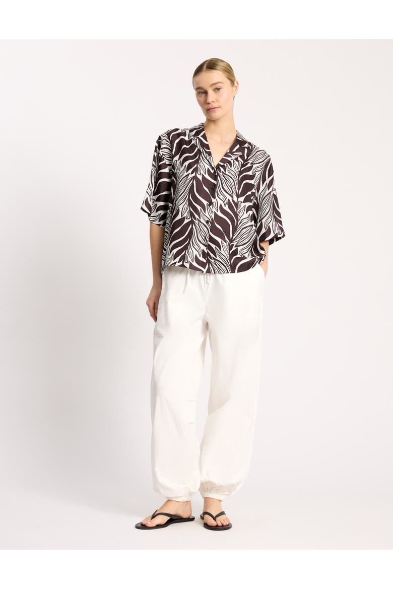 Mono Palm Print Silk Shirt, Alternate, color, Brown