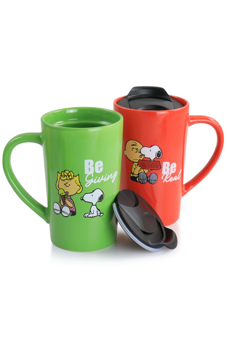 PEANUTS Gentle Reminders Stoneware 4 Piece 18oz Travel Cups, Alternate, color, 