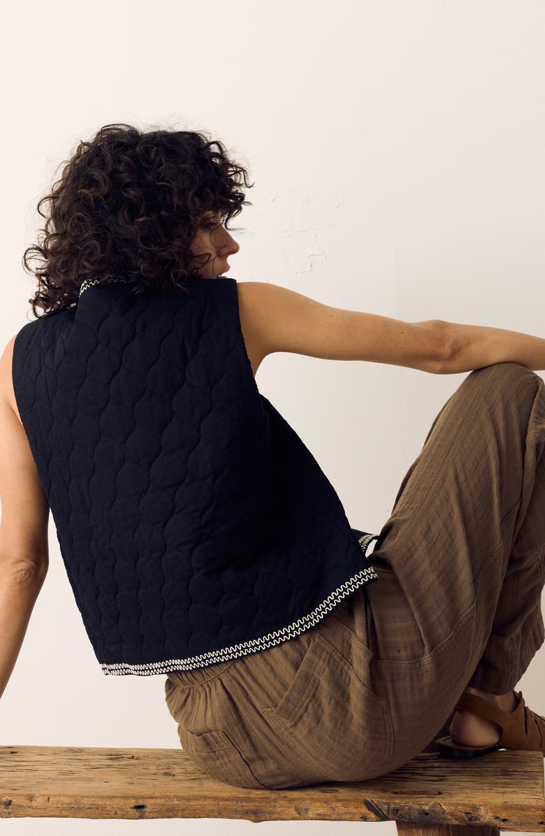 PER UNA BY M&S Embroidered Cotton Vest, Alternate, color, Black/ Multi