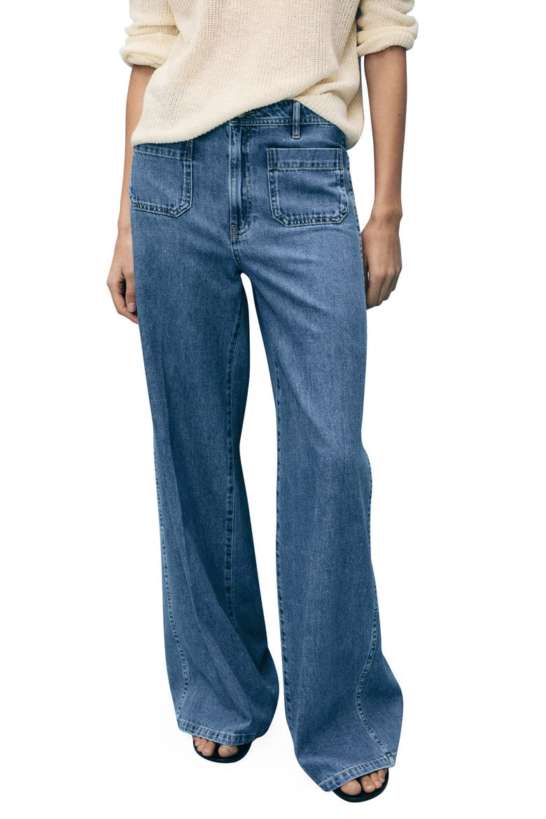 Patch Pocket High Waist Wide Leg Jeans, Main, color, MEDIUM BLUE