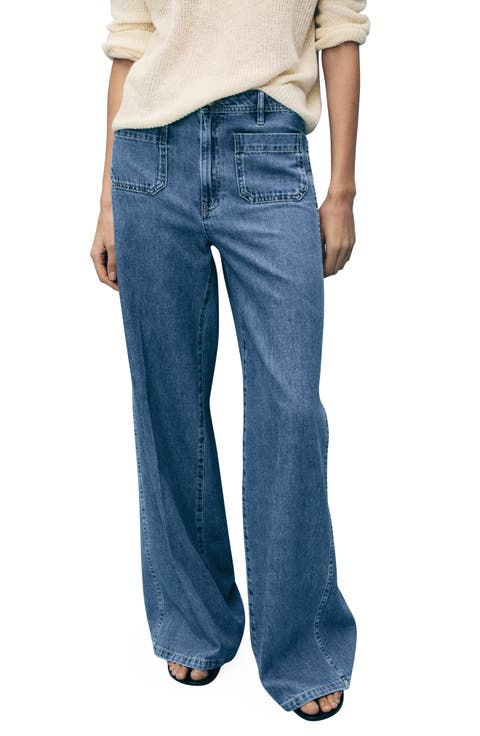 Patch Pocket High Waist Wide Leg Jeans