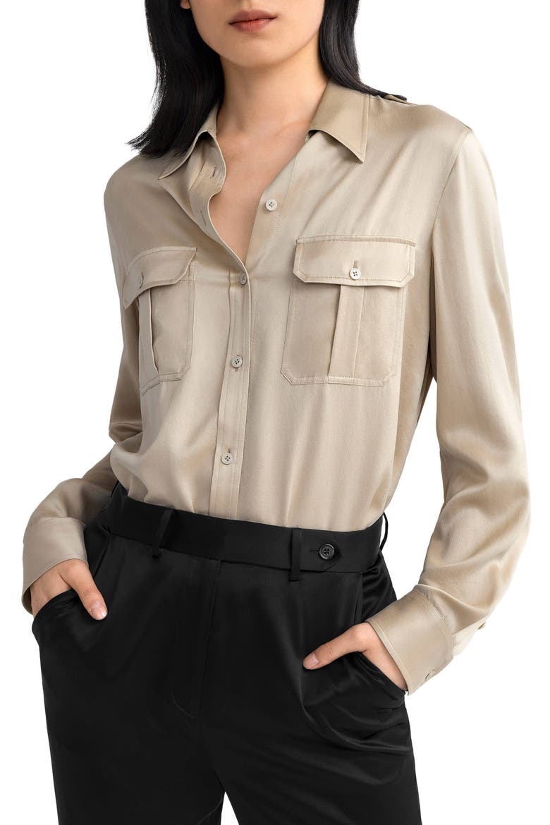 Women's Sandwashed Silk Shirt With Epaulettes, Main, color, Light Apricot