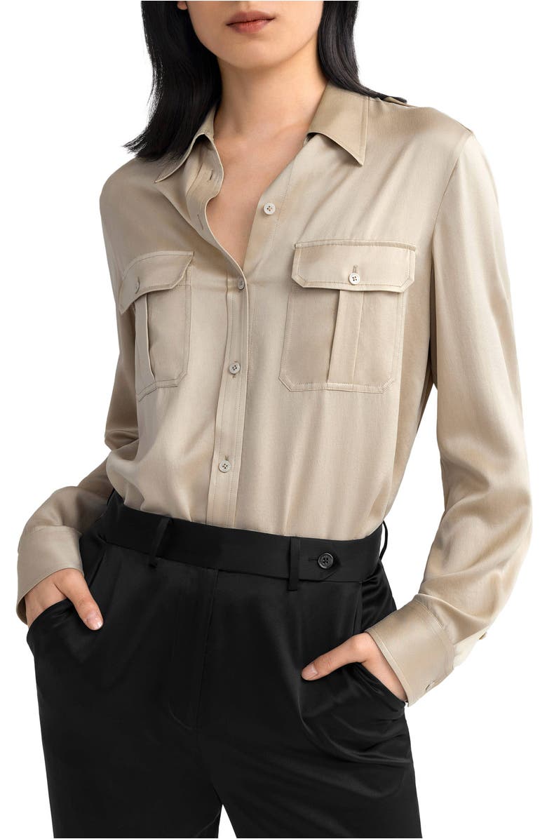 Lilysilk Women's Sandwashed Silk Shirt With Epaulettes, Main, color, Light Apricot