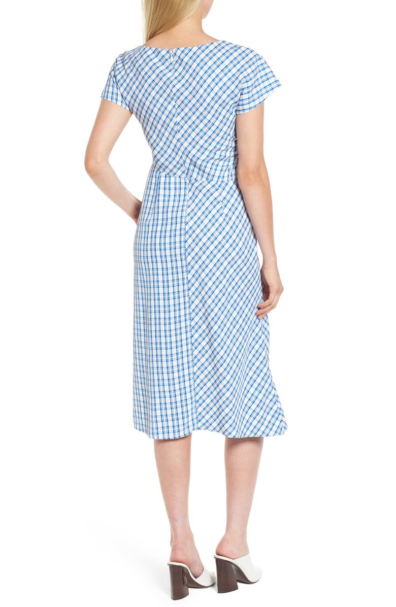 Lewit Ruched Check Midi Dress, Alternate, color, Blue Sodalite Kasie Check
