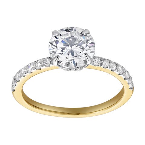 Amore 14K Gold Round Cut Lab Grown Diamond Hidden Halo Engagement Ring - 1.95 Ct