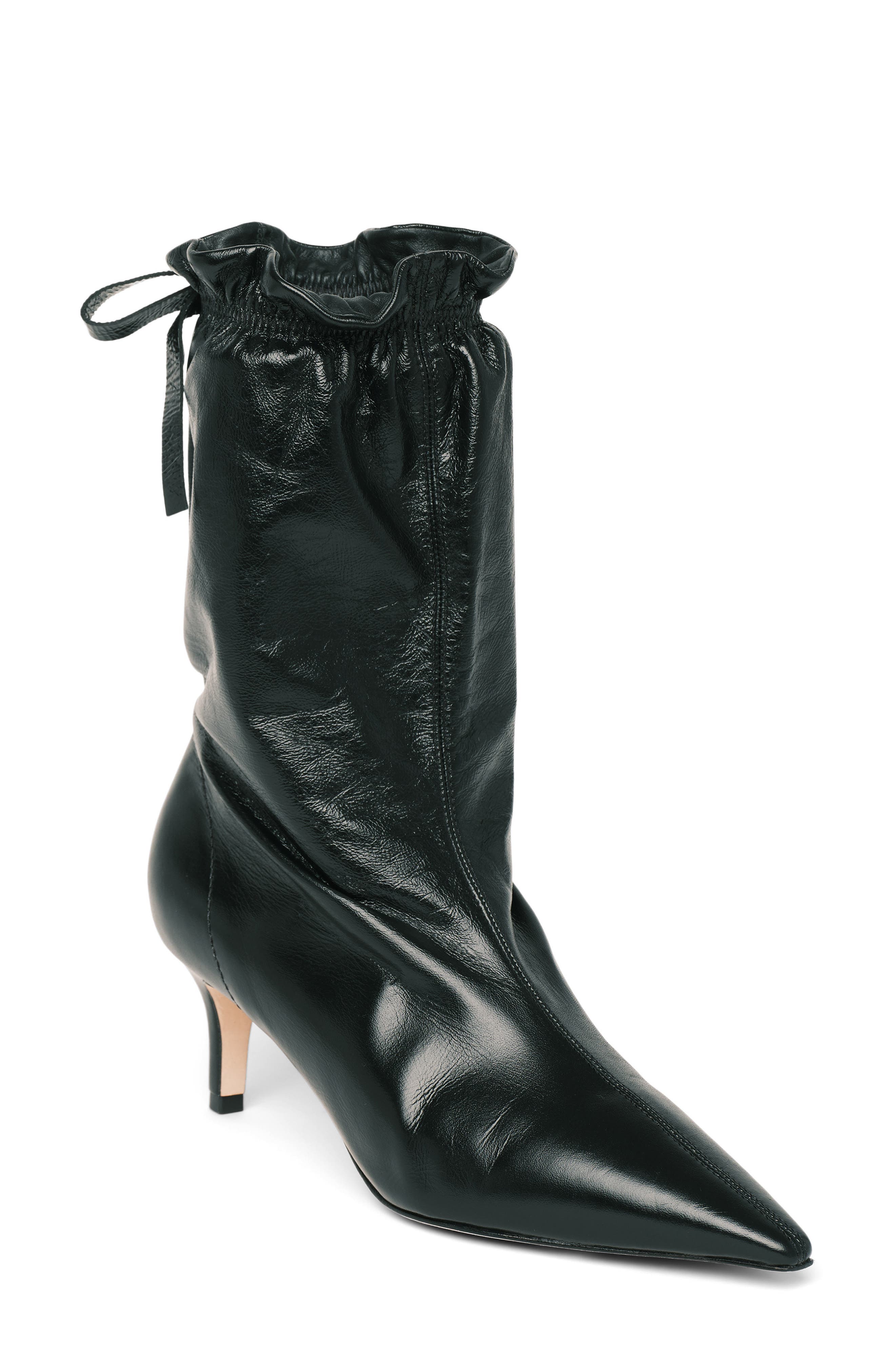 Alex Scrunched Leather Bootie, Main, color, BLACK