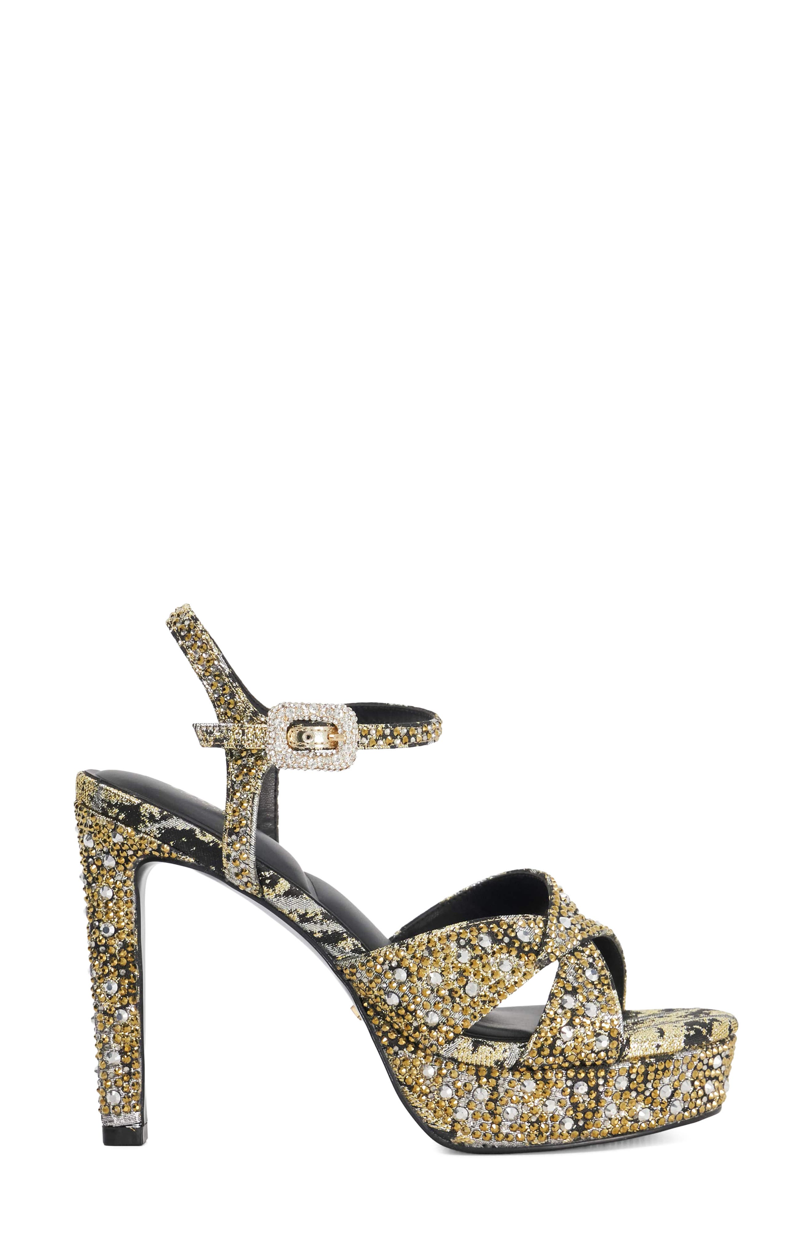 Dune London Mayve Ankle Strap Platform Sandal, Alternate, color, Gold/ Black