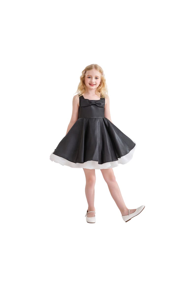 Lucienne Satin Bow Dress, Alternate, color, Black