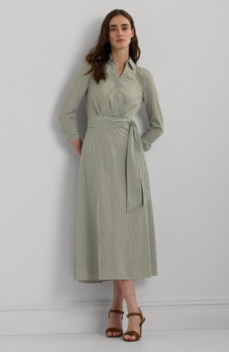 Lauren Ralph Lauren Striped Surplice Broadcloth Midi Dress, Alternate, color, 