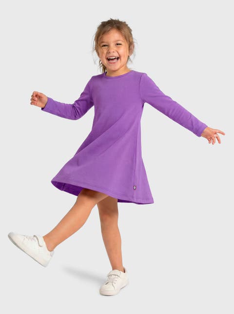 Girl's Soft 100% Cotton Baby Rib Long Sleeve Dress