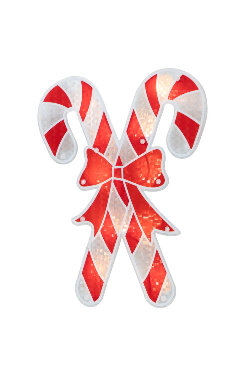 Northlight Lighted Holographic Candy Cane Christmas Window Silhouette - 12" - Clear Lights, Alternate, color, Red