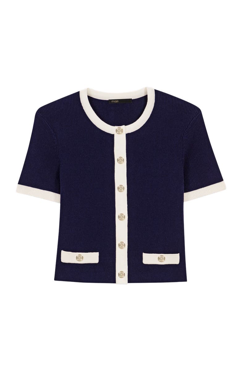 maje Contrasting cropped cardigan, Alternate, color, Navy / Ecru