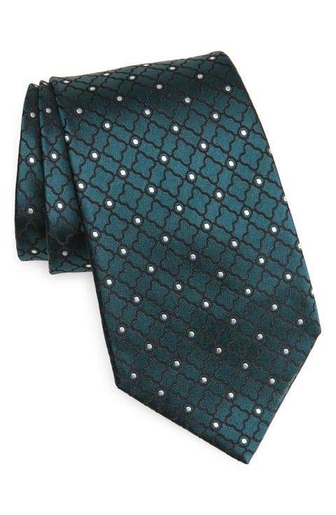 Dot Quatrefoil Mulberry Silk Tie