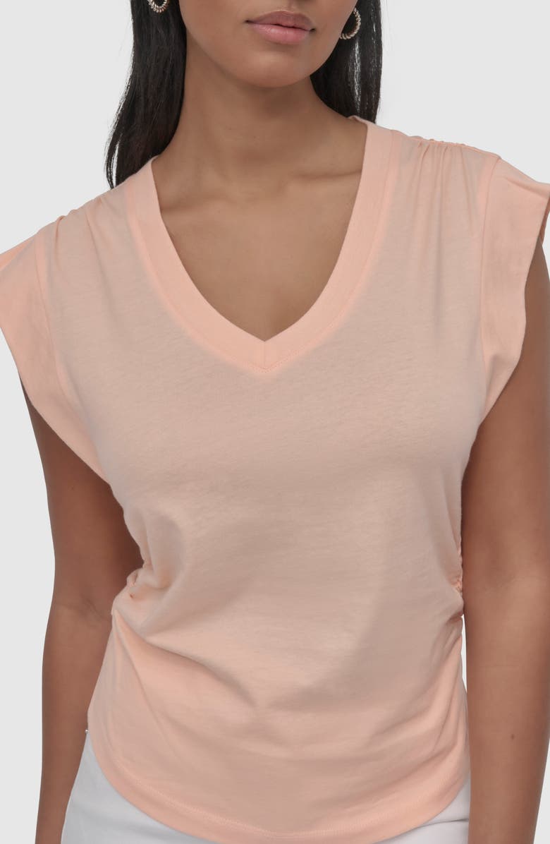DKNY Jeans V-Neck Ruched Shoulder Top, Alternate, color, Tropical Peach