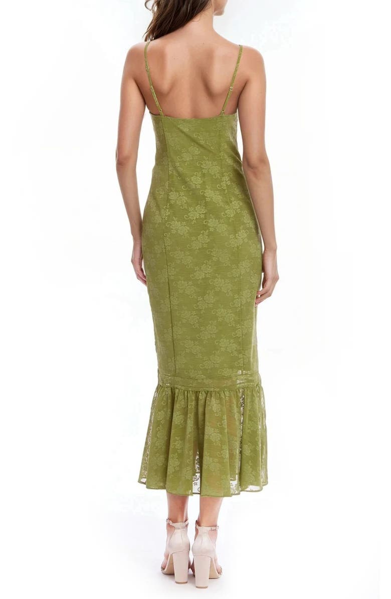 Jewel Badgley Mischka Floral Ruffle Hem Pencil Dress, Alternate, color, Green