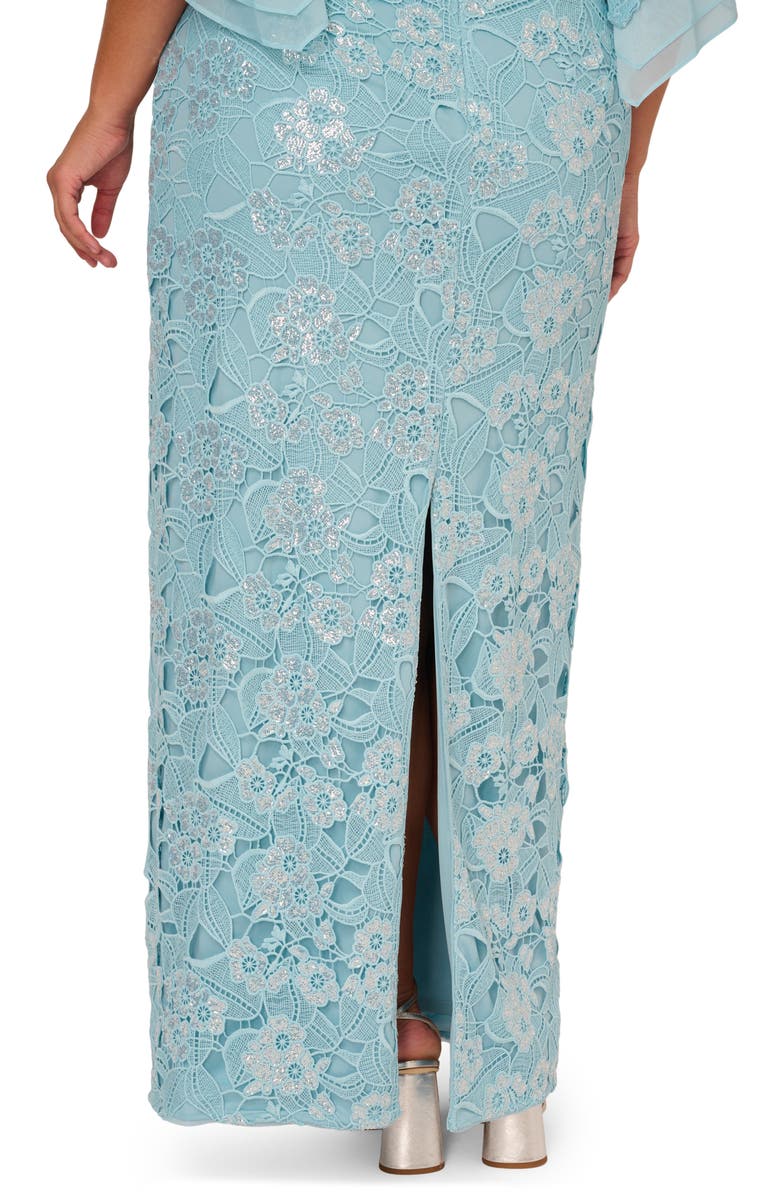 Adrianna Papell Sequin Lace Off the Shoulder Column Gown, Alternate, color, Airy Aqua