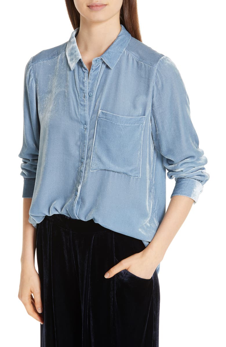 Eileen Fisher Classic Velvet Collar Shirt, Alternate, color, Haze